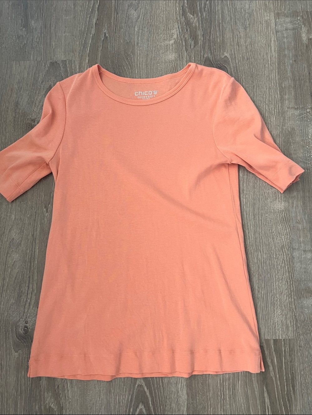 Chico's Short Sleeve Crew Neck Top in Coral